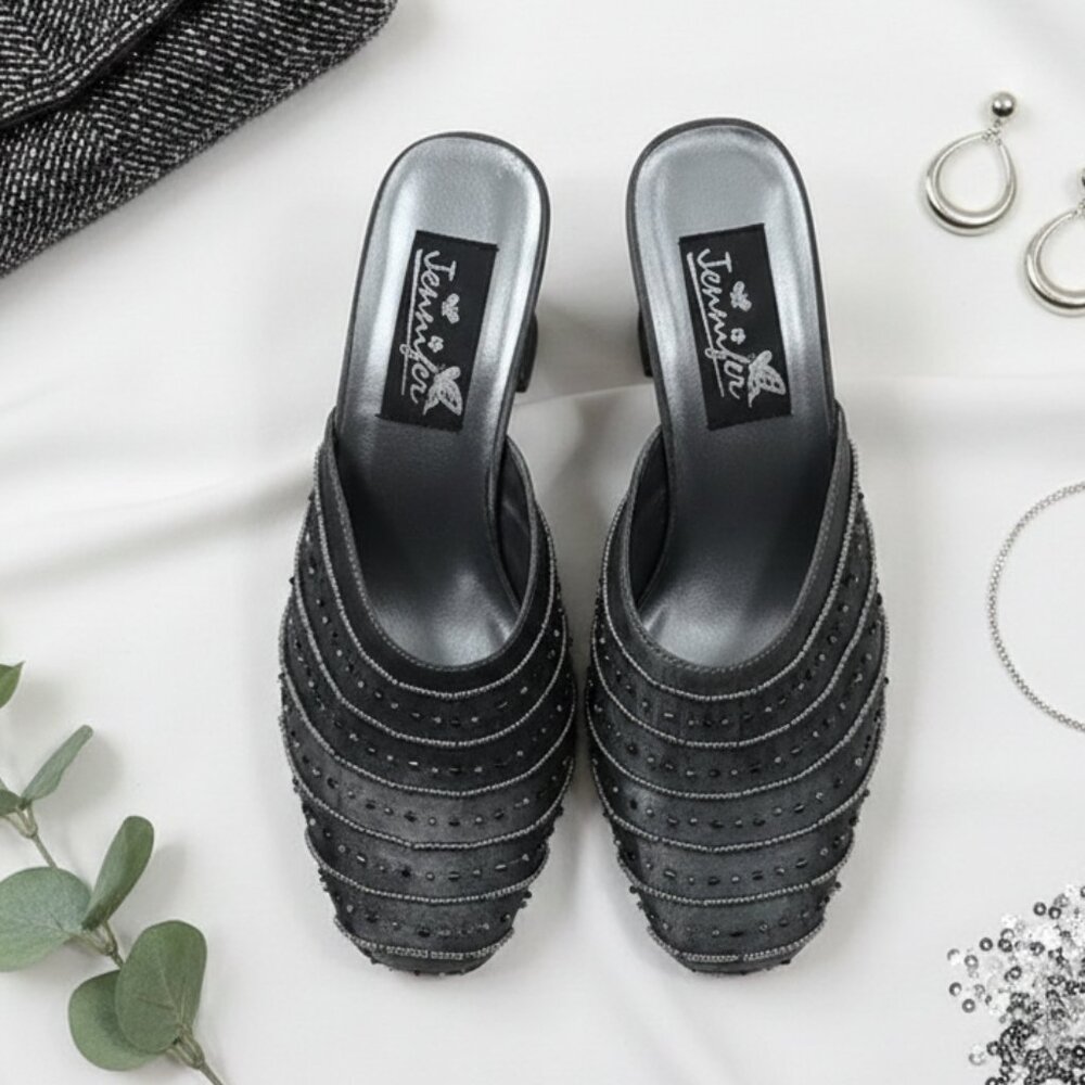 Jennifer Gray-Beaded Satin Mules